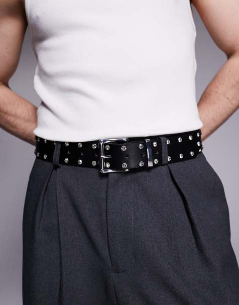 ASOS DESIGN - Cintura in pelle sintetica nera con borchie e cristalli - view 1
