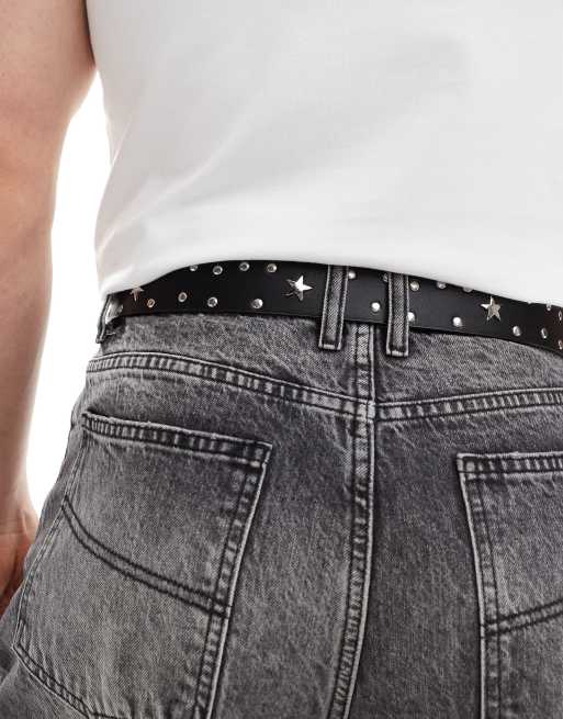 ASOS DESIGN - Cintura in pelle sintetica nera con stelle e borchie, 3 di 4