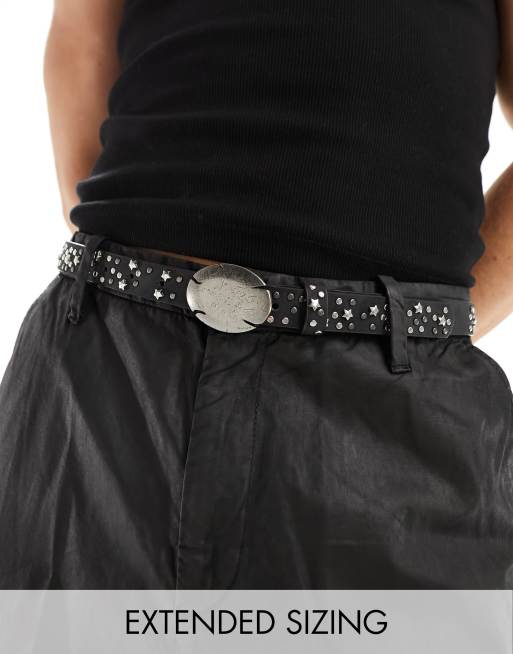 ASOS DESIGN - Cintura in pelle sintetica nero slavato con stelle