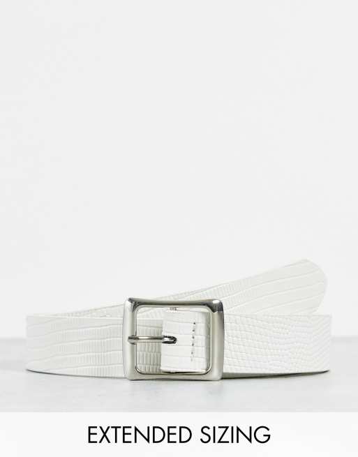 ASOS DESIGN - Cintura in pelle sintetica skinny zigrinata bianco sporco
