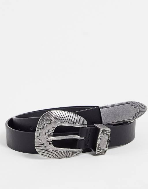TOPACC Fibbia Cintura Western - Argento Con Turchesi, Stile Cowboy/Cowgirl, Unisex