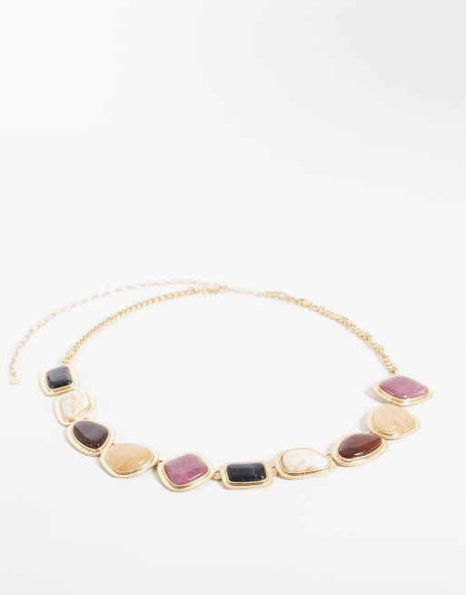 ASOS DESIGN - Cintura in resina con pietre color oro