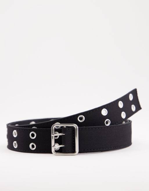 ASOS DESIGN - Cintura in tessuto nera con occhielli stile anni '90