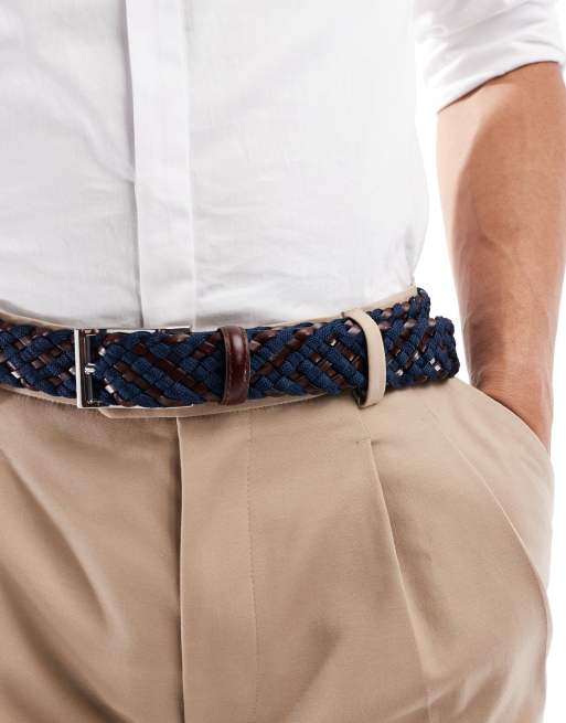 ASOS DESIGN - Cintura intrecciata in pelle sintetica mista navy e marrone