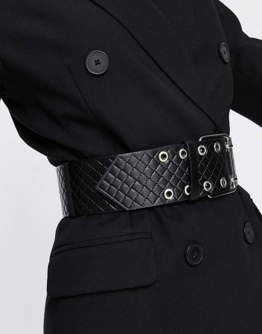 ASOS DESIGN - Cintura larga a punta doppia con fibbia e design trapuntato, 4 di 4