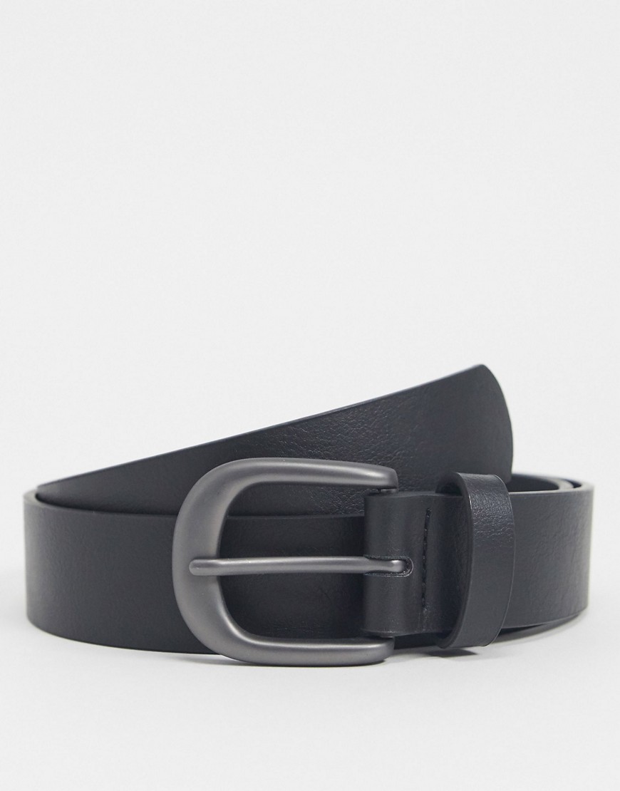 ASOS DESIGN - Cintura larga in ecopelle nera con fibbia argento brunito-Nero