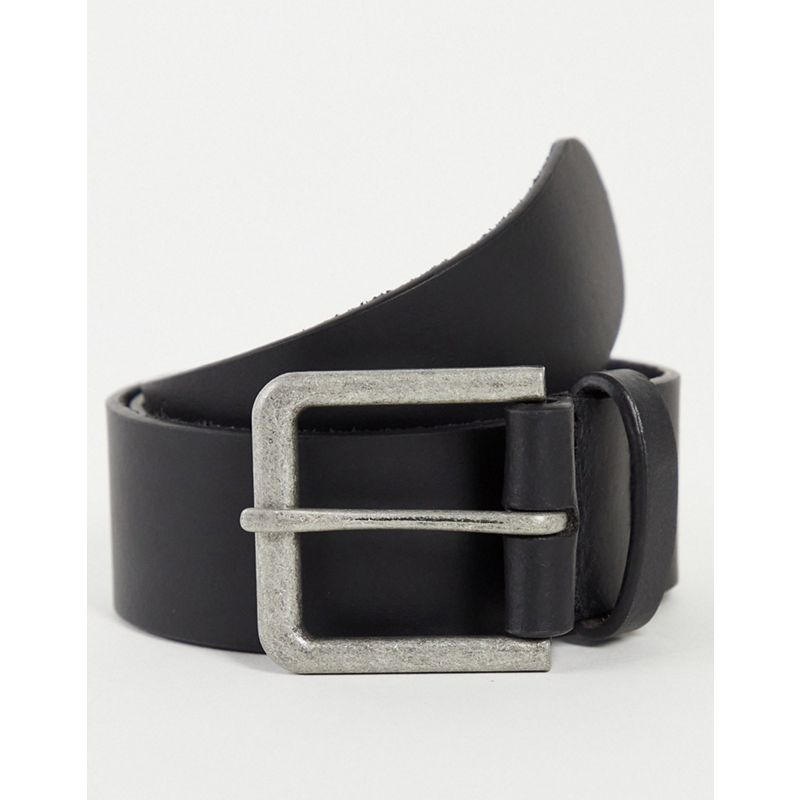 DESIGN - Cintura larga in pelle nera con fibbia argento anticato