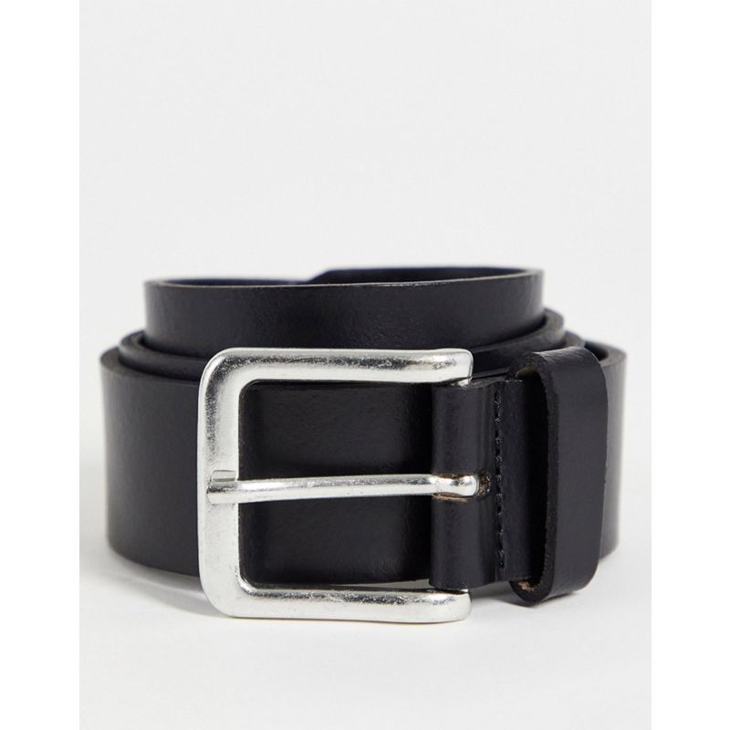 Accessori Uomo DESIGN - Cintura larga in pelle nera con fibbia argento brunito