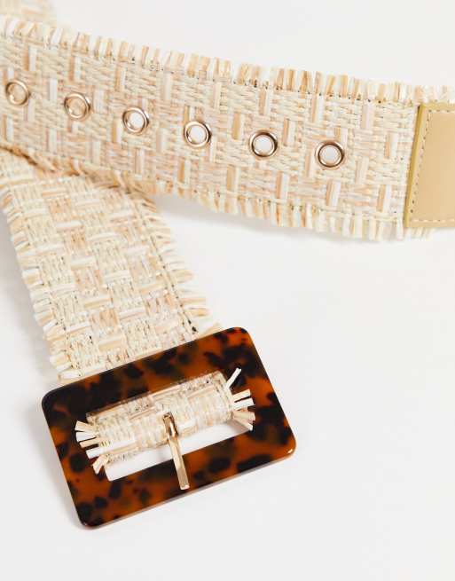 ASOS DESIGN - Cintura larga per vita in paglia con fibbia tartarugata , 2 di 4