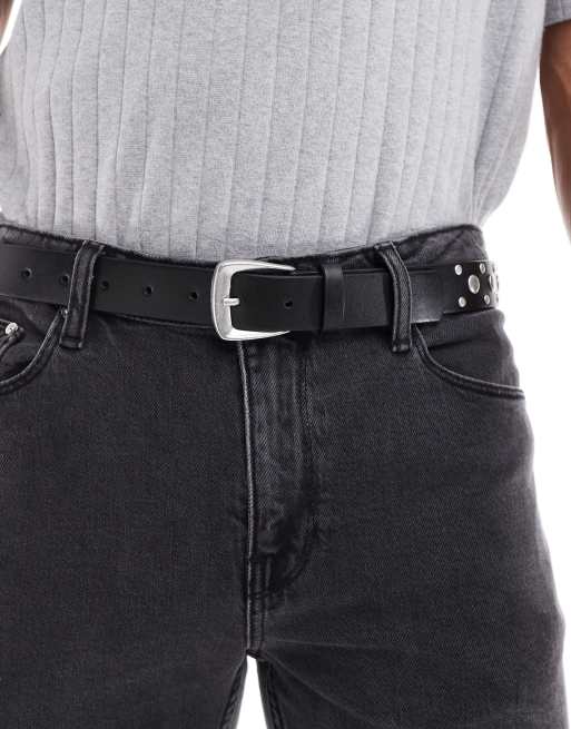 ASOS DESIGN - Cintura nera con borchie brunite
