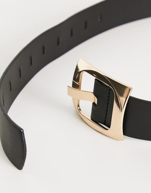 ASOS DESIGN - Cintura nera con fibbia spessa color oro, 4 di 4