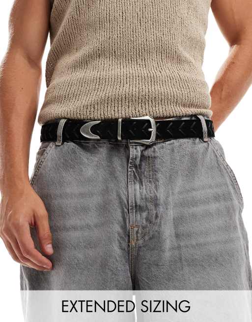 ASOS DESIGN - Cintura nera in camoscio con dettaglio intrecciato