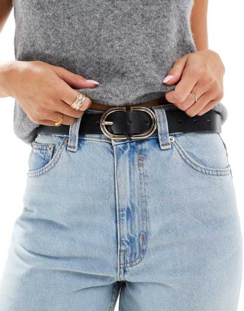 ASOS DESIGN - Cintura nera per jeans per vita e fianchi con fibbia dorata - view 1