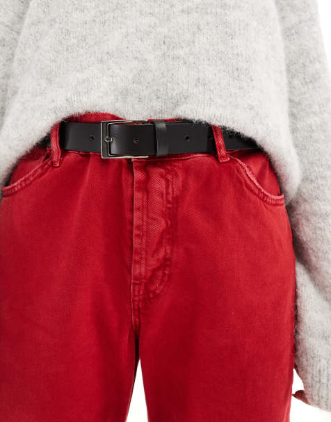 ASOS DESIGN - Cintura per jeans in pelle con fibbia argento da indossare sui fianchi e in vita - view 1