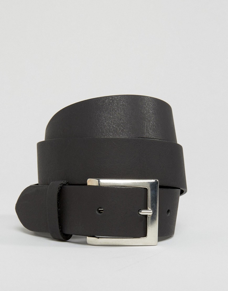 ASOS DESIGN - Cintura per jeans in pelle con fibbia argento da indossare sui fianchi e in vita-Nero