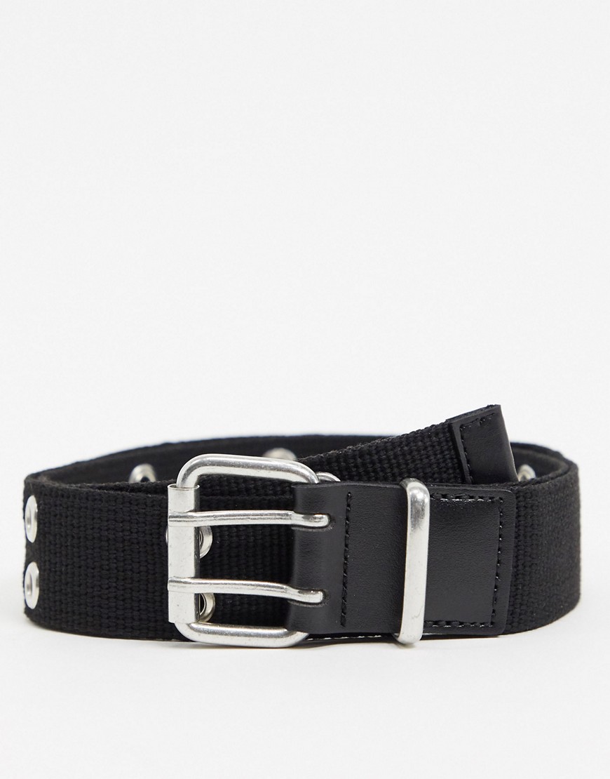 ASOS DESIGN - Cintura per jeans intrecciata nera con fibbia doppia e occhielli-Nero
