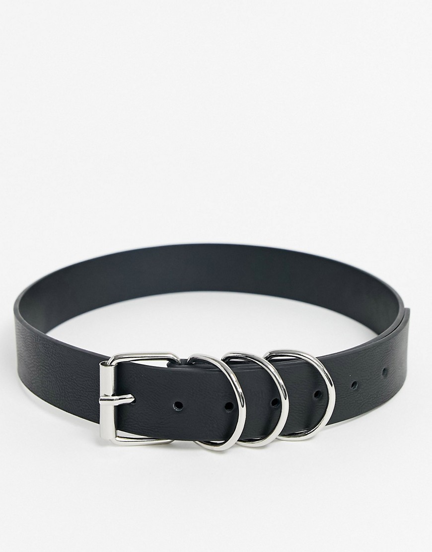 ASOS DESIGN - Cintura per jeans nera con passante ad anello argento multi-Nero