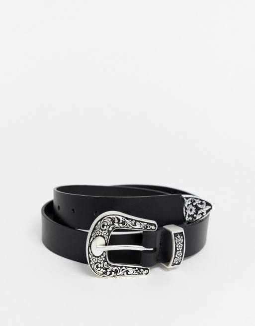 ASOS DESIGN - Cintura per jeans per vita e fianchi con punta stile western in pelle