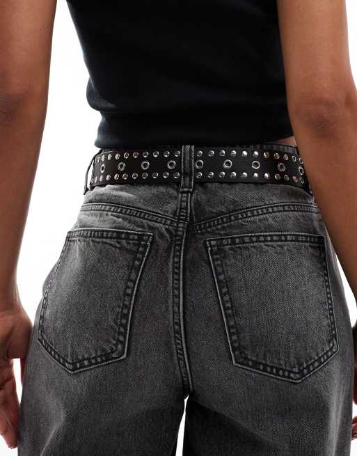 ASOS DESIGN - Cintura per jeans per vita e fianchi nera con borchie, 2 di 4