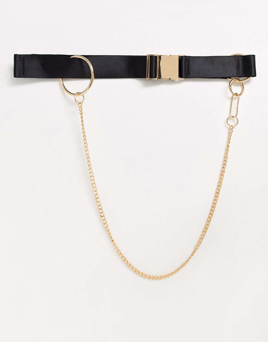 ASOS DESIGN - Cintura per jeans pratica nera con anello e catena-Nero
