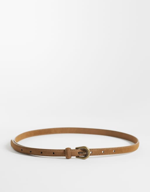 ASOS DESIGN - Cintura per jeans skinny color cuoio e oro antico