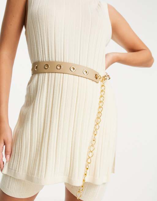 ASOS DESIGN - Cintura per vita con occhielli e dettaglio con catena, colore beige