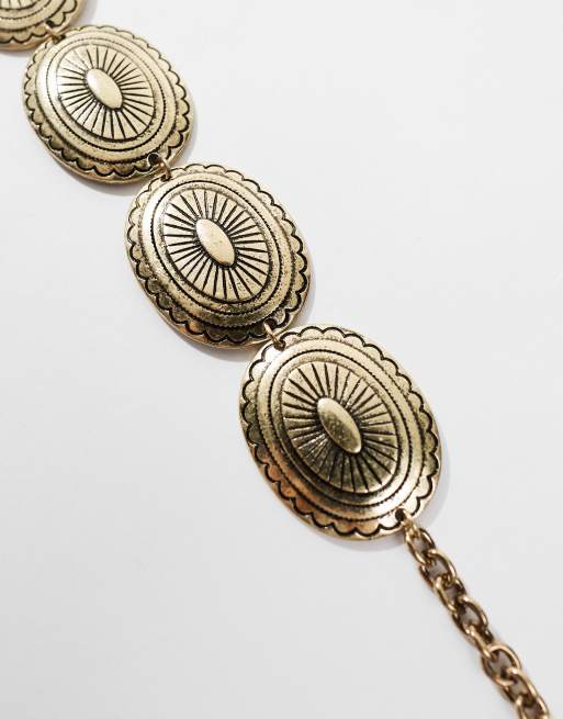 ASOS DESIGN - Cintura per vita e fianchi con catena a piastre oro brunito, 2 di 4