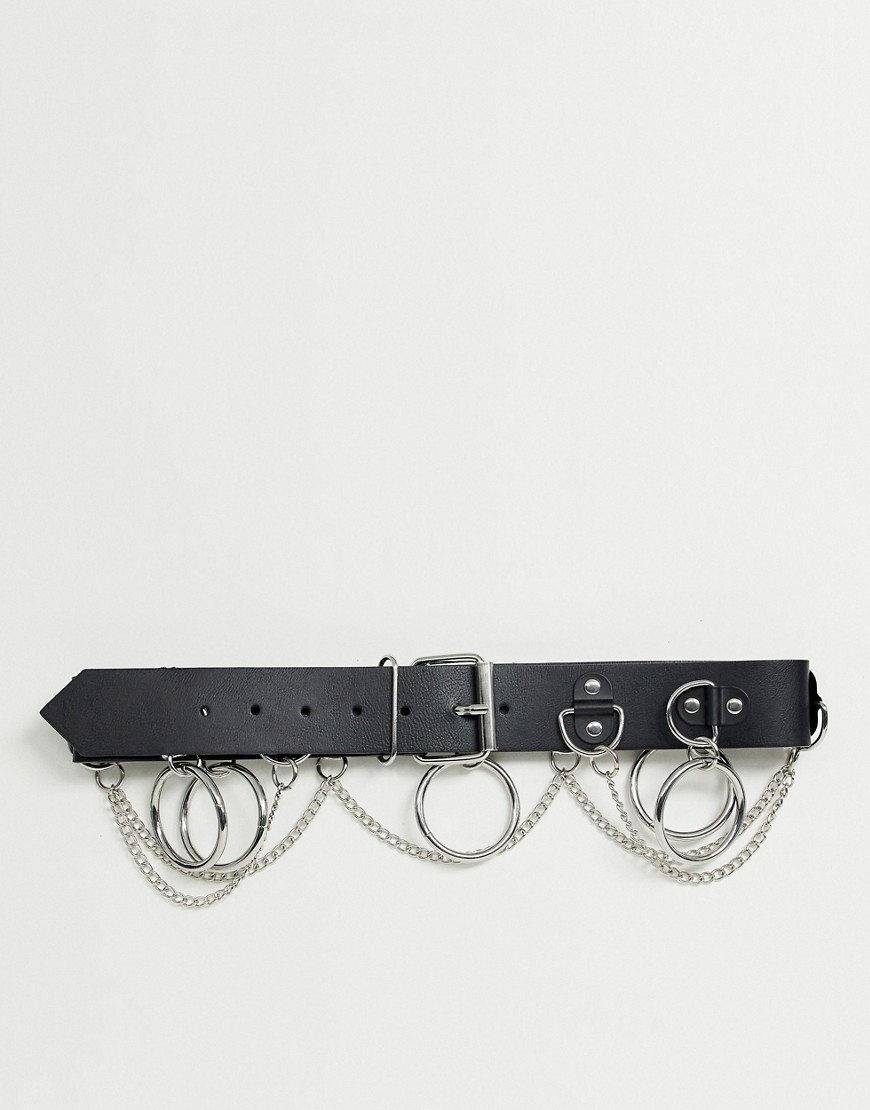 ASOS DESIGN - Cintura per vita e fianchi con catene e anelli-Nero