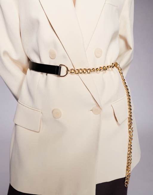 ASOS DESIGN - Cintura per vita e fianchi nera con dettaglio in catenina