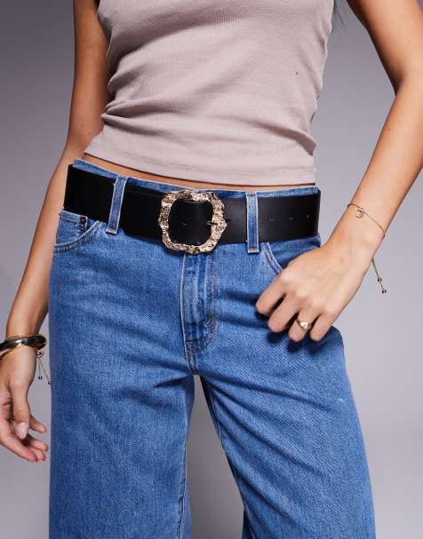 ASOS DESIGN - Cintura per vita e fianchi nera con fibbia dorata effetto metallo fuso - view 1