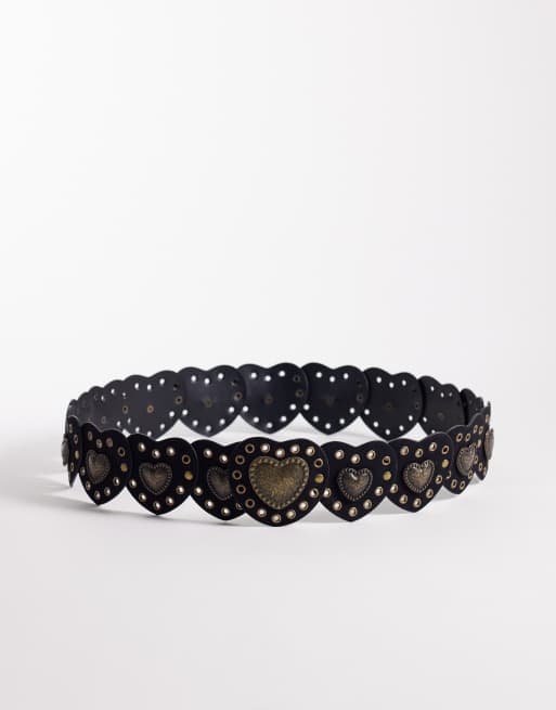 ASOS DESIGN - Cintura per vita e fianchi nera in camoscio sintetico con borchie e dettagli a forma di cuore