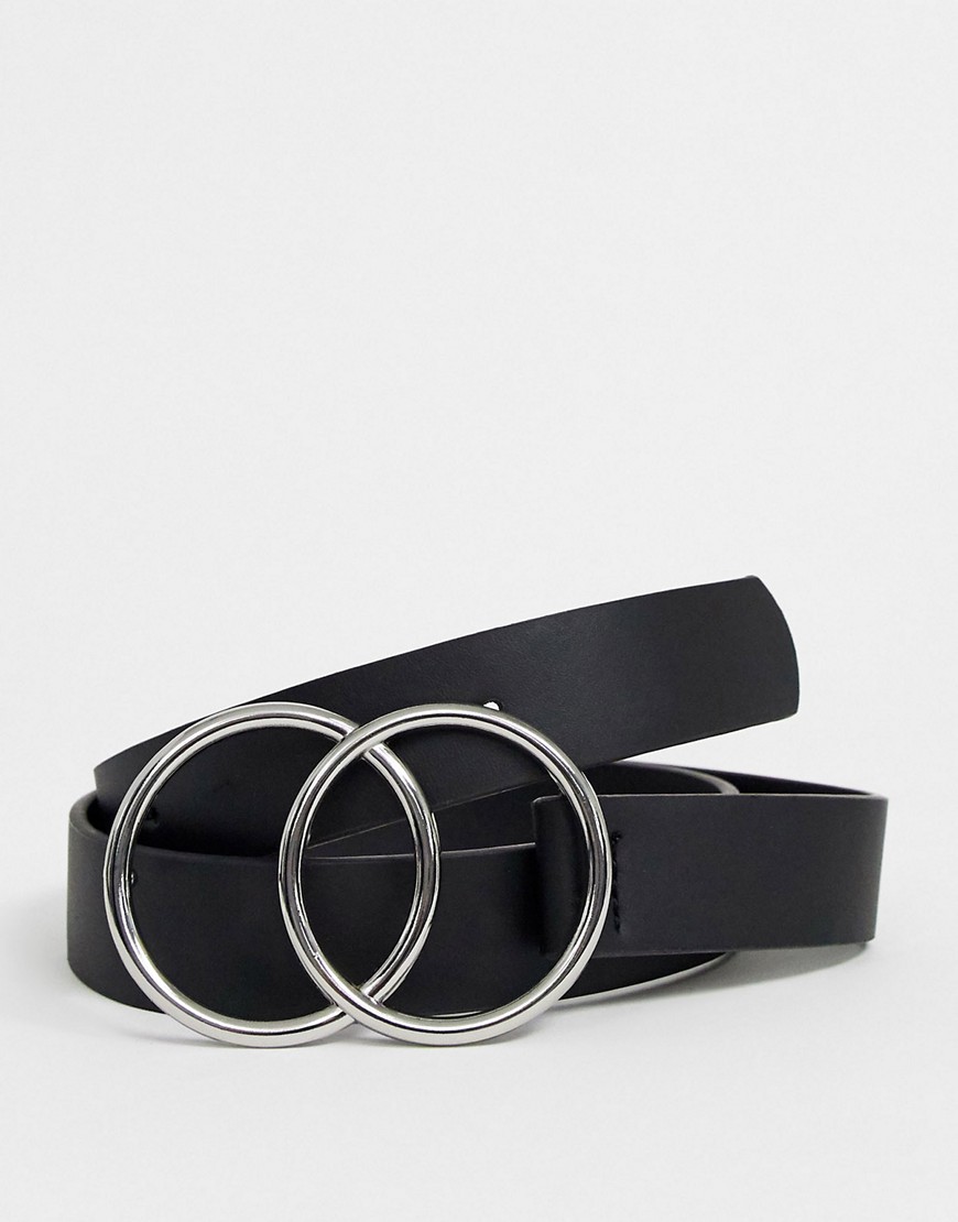ASOS DESIGN - Cintura per vita e fianchi per jeans con doppio cerchio e fibbia argento-Nero
