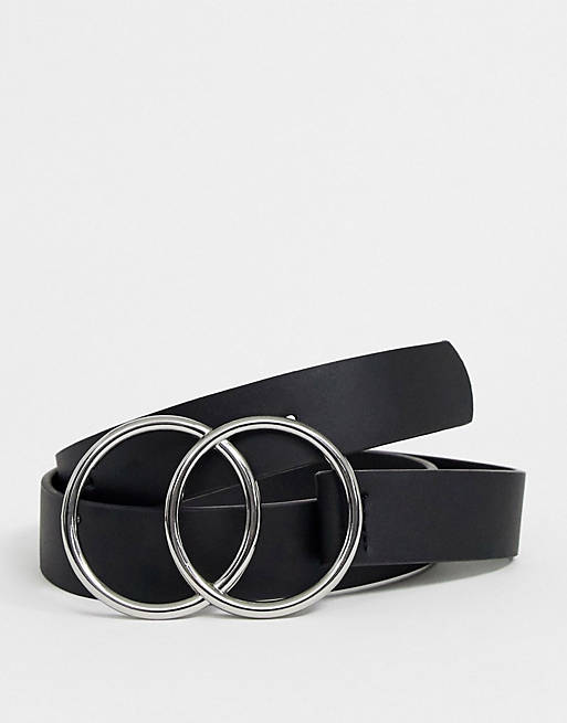 ASOS DESIGN - Cintura per vita e fianchi per jeans con doppio cerchio e fibbia argento