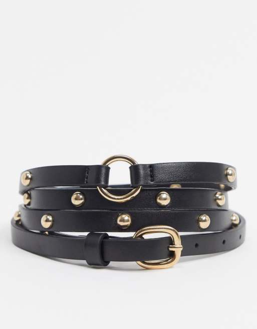 ASOS DESIGN - Cintura skinny doppia nera