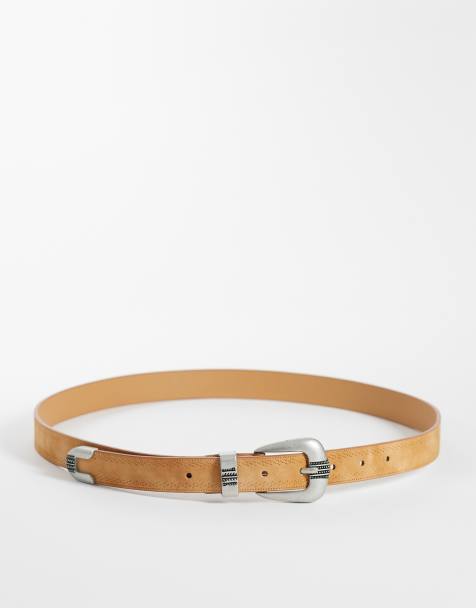 ASOS DESIGN - Cintura skinny in pelle sintetica color cuoio con dettaglio stile western in rilievo - view 1