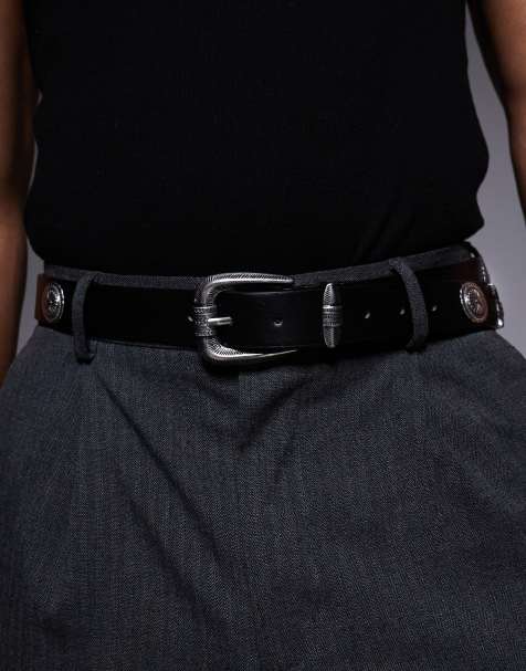 ASOS DESIGN - Cintura skinny in pelle sintetica nera con dischi - view 1