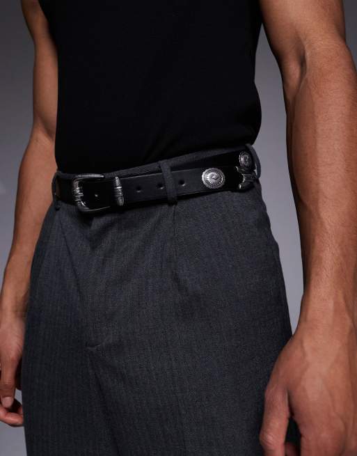 ASOS DESIGN - Cintura skinny in pelle sintetica nera con dischi, 3 di 3