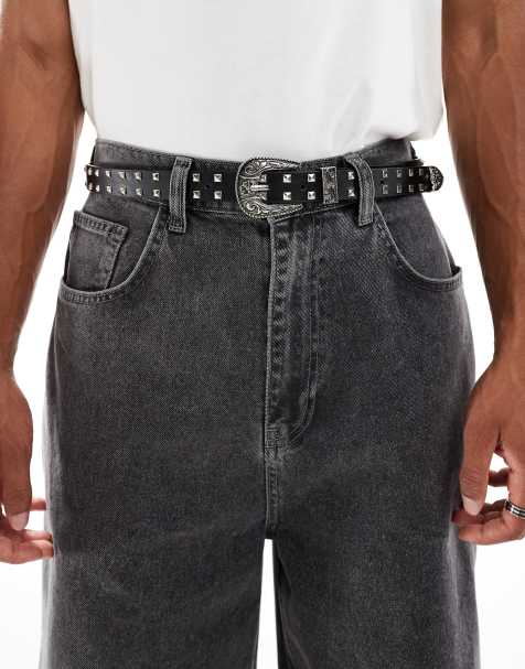 ASOS DESIGN - Cintura skinny western in pelle sintetica nera con borchie - view 1