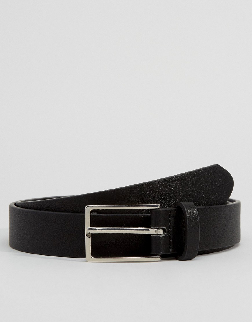 ASOS DESIGN - Cintura slim elegante in pelle sintetica nera-Nero