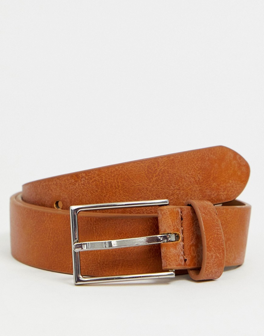 ASOS DESIGN - Cintura sottile elegante in pelle sintetica color cuoio