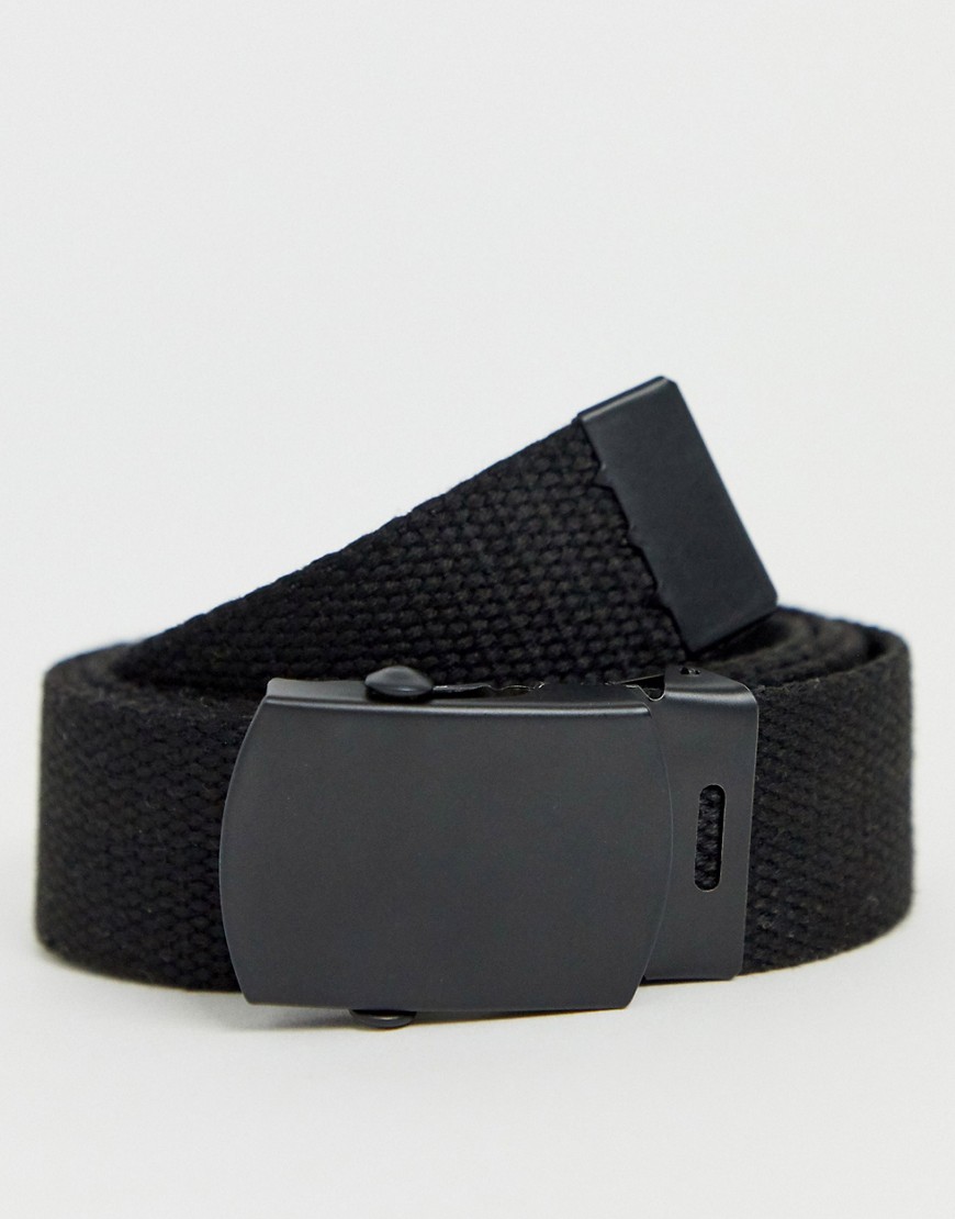 ASOS DESIGN - Cintura sottile intessuta nera con fibbia nero opaco