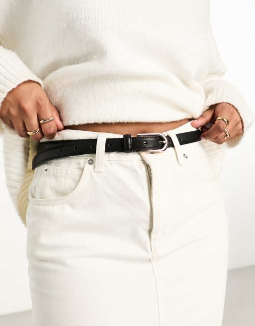 ASOS DESIGN - Cintura sottile nera per jeans per vita e fianchi con fibbia color oro