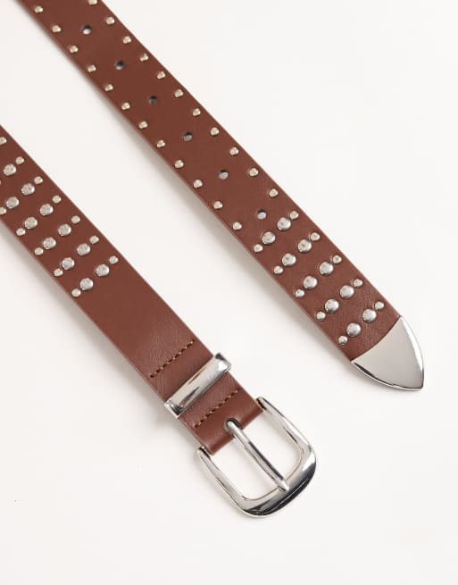 ASOS DESIGN - Cintura stile western marrone con borchie, 2 di 3