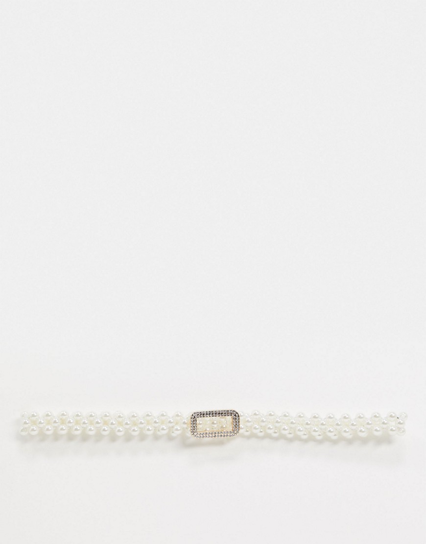 ASOS DESIGN - Cintura stretch decorata con perle-Oro