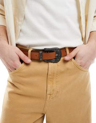ASOS DESIGN - Cintura Stile Western In Pelle Sintetica Nera Con Borchie E Cristalli Neri