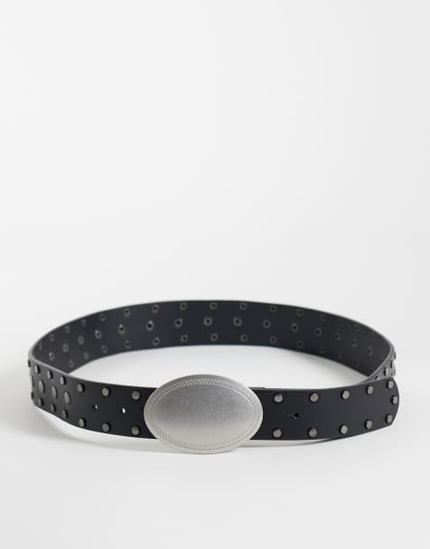ASOS DESIGN cintura western in similpelle nera con fibbia e borchie - view 1