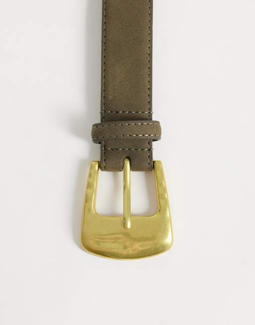 ASOS DESIGN - Cinturón caqui para cintura y cadera de antelina con hebilla cuadrada repujada, 3 de 3