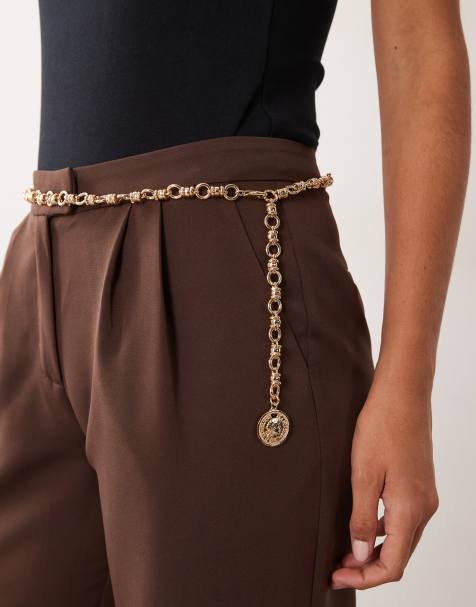 ASOS DESIGN - cinturón de cadena con detalle de moneda en dorado - view 1