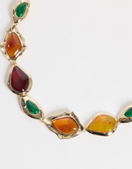 ASOS DESIGN - cinturón de cadena con piedras de resina para cintura y cadera en dorado, 3 de 3