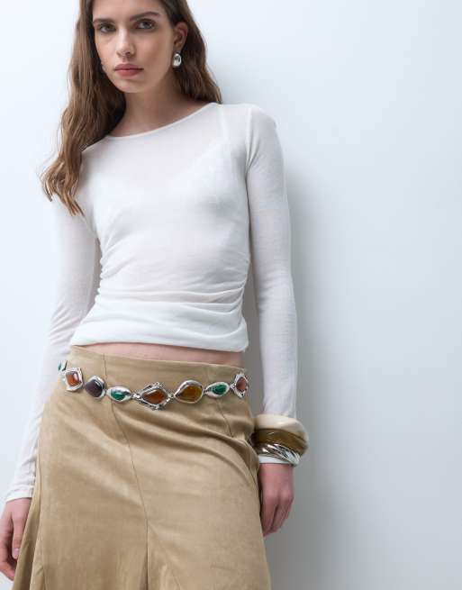 ASOS DESIGN cinturón de cadena para cintura y cadera con piedras de resina en plateado, 2 de 4
